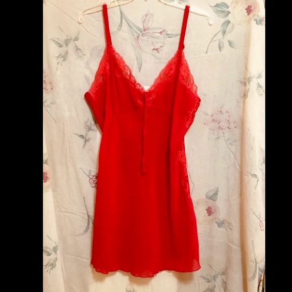 Red Vintage Y2K Lace Up Slip Nightgown Dress - Picture 1 of 7